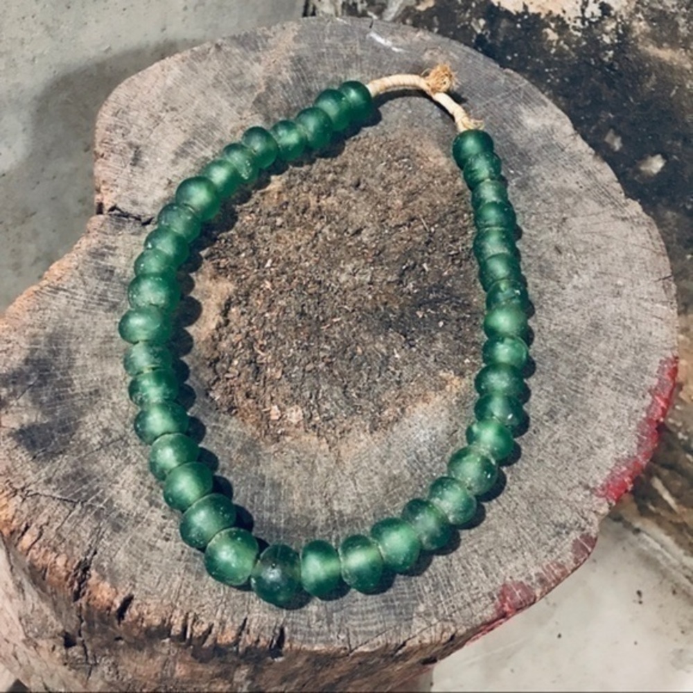 Vintage African green glass beaded necklace